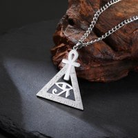 Ankh Cross Eye of Ra Necklace Egyptian Hieroglyphs Pyramid Pendant for Men Women Stainless Steel Spiritual Protection Jewelry