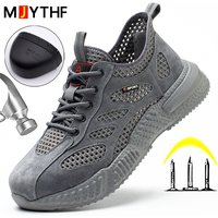 Letnie oddychające buty robocze ochronne ze stalowym noskiem, antyprzebiciowe, antyzgniotkowe, niezniszczalne buty ochronne męskie.