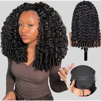 Perruque sans colle 100 % cheveux humains, perruque à bandeau bouclée birmane, perruque demi-tête 3 en 1 améliorée avec cordon de serrage, extensions à clip sans couture, perruque à rabat