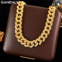 GANEMLY 316L Stainless Steel Sparkling Cuban Chain Necklace For Women New Fashion Punk Thick Neck Chain Waterproof Jewelry Gift