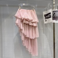 2026 Spring New Sweet Temperament Slanted Hem Elastic Waist Multi-layer Mesh Skirt, Women's Irregular Skirt