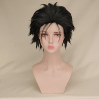 Men's Anime Cosplay Wig Short Balck Halloween Classical Slicked-back Hair Black