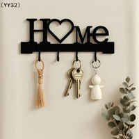 "Home Love" Shaped Key Holder With Hooks No-Drill Wall Mount Metal Organizer For Living Room Decor,Key Rack Key Hanger WalใYY32ใ