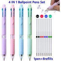 9pcs/set Creative 4 In 1 Multicolor Ballpoint Pens Set with 0.7mm 4Color Refills, Retractable Multifunction Pen Writing Supplies
