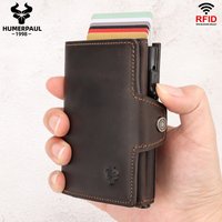 HUMERPAUL Smart Pop Up Card Wallet pour hommes RFID véritable cuir porte-cartes mince femmes Zip porte-monnaie avec compartiment à Notes