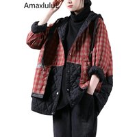 Amax LuluE 2025 Winter Fashion Padded Coats Chinese Women Loose Hooded Warm Plaid Jackets Ladies Casual Vintage Luxury Outerwear