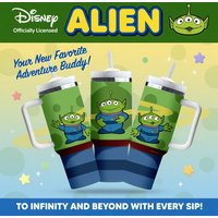 1pc 40oz Disney Toy Story Alien Stainless Steel Tumbler with Handle Straw Insulated Travel Coffee Mug Cute Cartoon Water Bottle