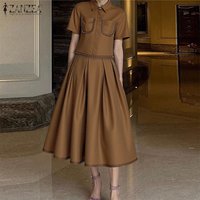 ZANZEA Lace Trim Skirt Suits Short Sleeve Crop Tops & A-Line Midi Skirts 2 Pieces Sets Women's Elegant Outfits Woman Clothes 3XL