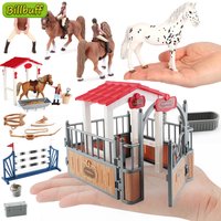 Latest Farm Horse Race House Car Model Action Figures Emulational Horseman Horse Animal Playset Figurines Toy for Christmas Gift