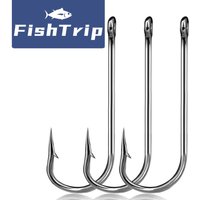 FishTrip 50-200pcs Long Shank Fishing Hooks Saltwater Lure Bait Holder Hook Barbed Worm Hooks for Fishing Rigs Sliver