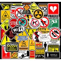 50PCS Warning Stickers Danger Banning Signs Reminder Waterproof Decal Sticker to Laptop Snowboard Golden Memory Stickers Store