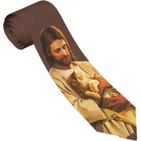 Christ And His Cat Unisex Necktie Silk Polyester 8 cm Wide Jesus Neck Tie for Men Accessories Cravat Wedding Office