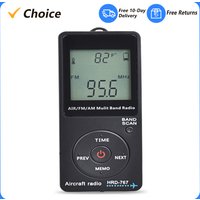 HRD-767 FM/AM/AIR Multi Band Radio Aircraft Band Radio Receiver Blacklit LCD Display Button with Headphones Lanyard Storage Bag