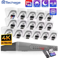 Techage 16CH 4K 8MP POE Camera Security System Dome Two-Way Audio Full Color Night Vision CCTV Video Surveillance Camera Kit