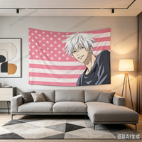 Aesthetic Anime Tapestry G-Gojo S-Satoru Pink American Flag Wall Hanging Flags Dorm Background Cloth Fans Unique Banners Gifts