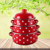 16/18/20CM Double Ears Speckled Stew Pot Porcelain Enameled Soup Bowl With Lid Instant Noodle Bowl Induction Cooker Pot