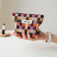 Small Travel Cosmetic Bag Storage Bag Lipstick Liner Bag Portable Toiletry Bag Plaid Bag