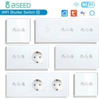 BSEED Wifi Roller Shutter Switch 1/2/3Gang Light With Blind Switches EU Socket USB C Ports Tuya Smart Life App Control