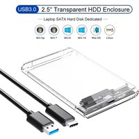 Obudowa dysku twardego SATA na USB, USB 3.0 Typ C na SATA III, przezroczysta obudowa, akcesoria do przechowywania dysków twardego w laptopach.