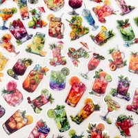 50pcs Summer Drinks Transparent PET Stickers Decals For Phone Laptop Notebook Suitcase Guitar DIY Creative Aesthetic Stickers