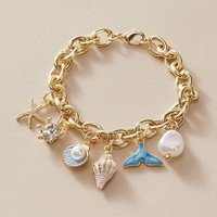 Starfish Shell Conch Bracelets For Women Imitation-pearl Golden Chain Bracelet Bangle Ocean Wristband Summer Beach Jewelry K