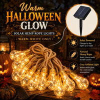 Halloween Solar Hemp Rope Bulb String Lights Warm White Vintage Edison Fairy Lights for Garden Patio Porch Yard Party Decor