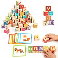 ABC Wooden Building Blocks Alphabet & Number Stacking Puzzle Blocks Montessori Educational Learning Toys for Boy Girl Preschool