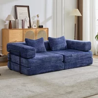 Modular Convertible Floor Sofa Bed, ChenilleBlue Fabric Pocket Spring Foldable Sectional Lazy Sofa, No‑Assembly Free Combination Sofa for Living Room Apartment Dorm Bedroom