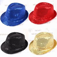 Unisex Sequins Party Hat Stage Dance Show Hip Hop Jazz Hat Glitter Cowboy Performance Costume Props Shiny Beading Magician Caps
