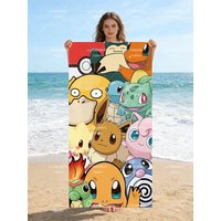 Pokémon Character Collage Beach Towel, Pikachu & Friends Microfiber Towel, Quick Dry Absorbent Pool Towel for Kids Adults