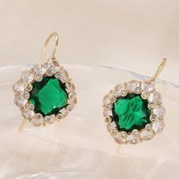 Gorgeous Gold Color Green Cubic Zirconia Dangle Earrings Women's Square Party Daily Banquet Earrings Jewelry