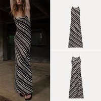 Summer 2026 Women's Striped Holiday Style Midi Strapless Dress High Waist Commute ZADATA Brand Casual Fit All Seasons Dress