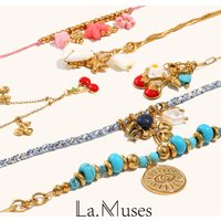 La. Muses Drop Oil Cherry Pendant Blue Turquoise Stainless Steel Women's Bracelet PVD Gold Plated Fashion Jewelry Accessories