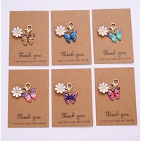 6/12pcs Colorful Alloy Butterfly Daisy Keychain 9*7.2*1.5cm with Thank You Card OPP Bag for Party Favors Baby Shower Plant Gift
