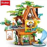 SLuban 464PCS Panda Paradise Jungle Treehouse Building Blocks Slide Model Bricks Educational Assembly Toys for Kids Gift