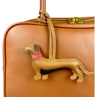 Elegant Dachshund Leather Bag Charm with Red Bow Tie-Cute Long Body-Pet Lover Gift-Long-Body Design, 6 Colors-PU Leather