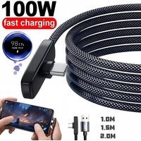 100W 90° Elbow Gaming Data Cable 10A Fast Charging Braided Cable USB-C To Type-C Data Cord High Speed Data Transmission Durable