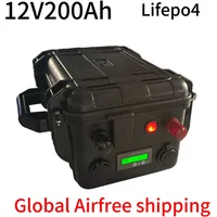 12V 200Ah LiFePO4 Waterproof Battery Pack for RV Solar Energy Storage Golf Cart Boat Motor Inverter