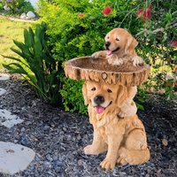 Dog Statue Figurine Feeding Station Resin Feeder Garden Bird Bath Bowl for Park Housewarming Backyard Porch Attracting Birds