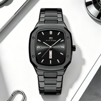 2024 New Men Watch Fashion Square Stainless Steel Strap Blue Gold 3Bar Quartz Week Calendar Simulated Business Sports WristWatch