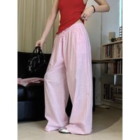 Summer solid color elastic drawstring straight leg casual pants with loose silhouette for women
