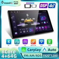 Podofo 2 Din 13-calowy 8-rdzeniowy radioodtwarzacz z systemem Android Auto, ekran dotykowy 2K, bezprzewodowy Carplay, Android Auto, Mirror Link, radio samochodowe, DSP, GPS, WIFI, 4G, BT, wbudowane