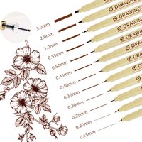 Kit 12pcs Brown Color Fineliner Markers For Animation Drawing, Waterproof Brown Fine Tip Pen