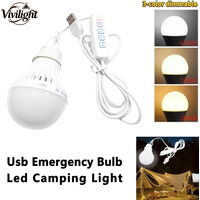 7W Led Camp Light Usb Emergency Bulb 3 Color Dimmable Hanging Tent Lamp for Work BBQ Fishing Repair Out Door Camping Equipment