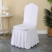 1pc White Thick High Elastic Stretch Chair Cover Wedding Spandex Pleated Skirt Chair Slipcovers for Party Banquet Decoration