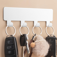 1pc Wall-mounted Key Holder with 4 Adhesive Hooks - Modern Metal Entryway Key Organizer,Easy to Install, Space-saving Design