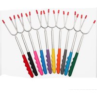 Telescopic BBQ Forks Marshmallows Roasting Sticks Stainless Steel Extendable Hot Dog Sausages Skewers Barbecue Tools