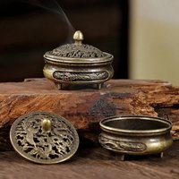 Lotus Shaped Buddhist Utensils Alloy Incense Burner Censer for Sandalwood Home Office Decorative House Furnishings