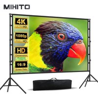 MIXITO Wrinkle-Free 160° Viewing Angle Projector Screen With Stand White 60-150 inch Double Sided Screen Home Theater Outdoor