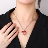 2025 New Trendy Heart Shape Gemstone Necklace for Women Red Blue Statement Accents Jewelry Gift for Valentine Day Birthday Party